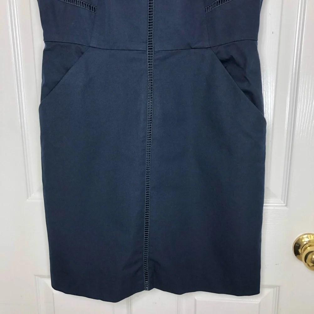J Crew Cotton Blend Navy‎ Blue Ladder Stitch Pockets Sheath Career Dress 10P